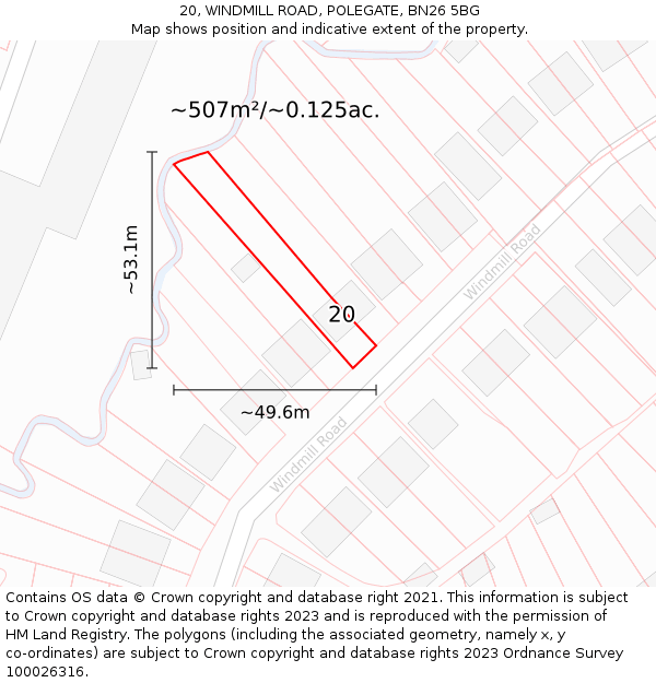 20, WINDMILL ROAD, POLEGATE, BN26 5BG: Plot and title map