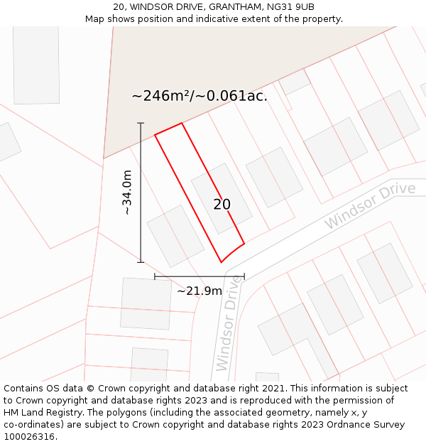 20, WINDSOR DRIVE, GRANTHAM, NG31 9UB: Plot and title map