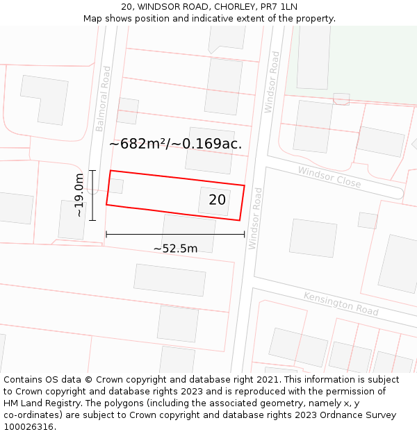 20, WINDSOR ROAD, CHORLEY, PR7 1LN: Plot and title map
