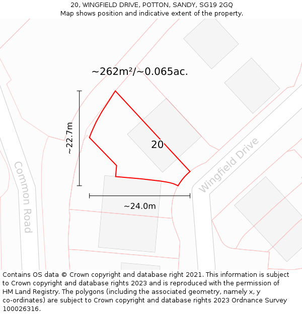 20, WINGFIELD DRIVE, POTTON, SANDY, SG19 2GQ: Plot and title map