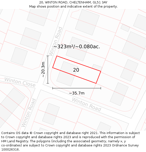 20, WINTON ROAD, CHELTENHAM, GL51 3AY: Plot and title map