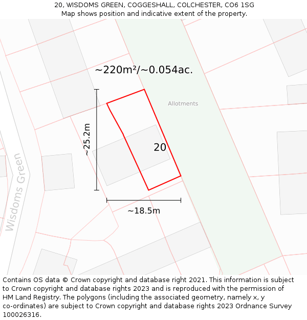 20, WISDOMS GREEN, COGGESHALL, COLCHESTER, CO6 1SG: Plot and title map