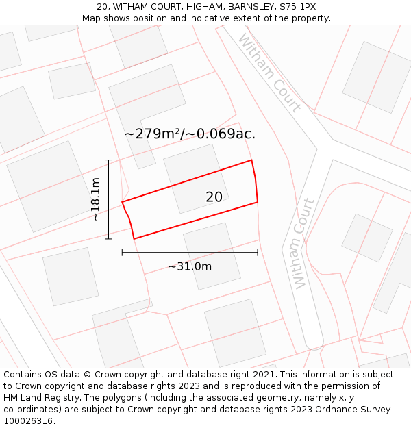 20, WITHAM COURT, HIGHAM, BARNSLEY, S75 1PX: Plot and title map