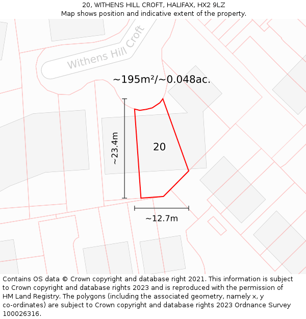 20, WITHENS HILL CROFT, HALIFAX, HX2 9LZ: Plot and title map