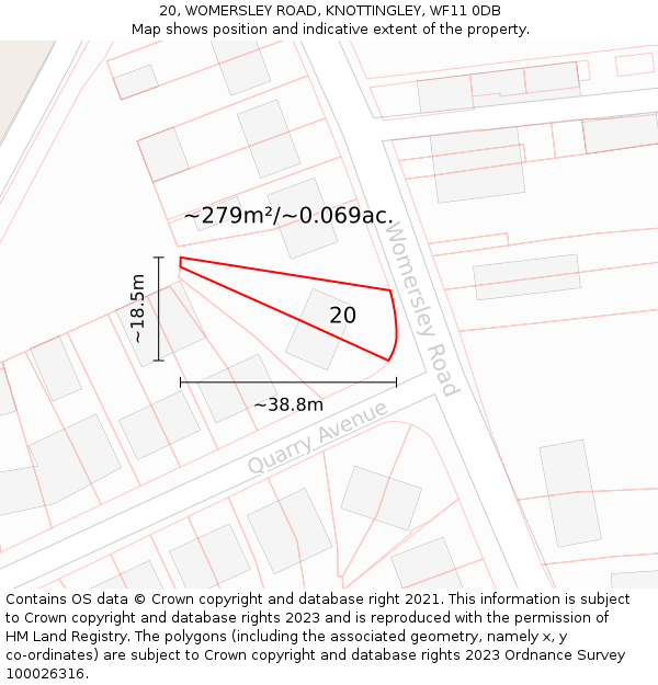 20, WOMERSLEY ROAD, KNOTTINGLEY, WF11 0DB: Plot and title map