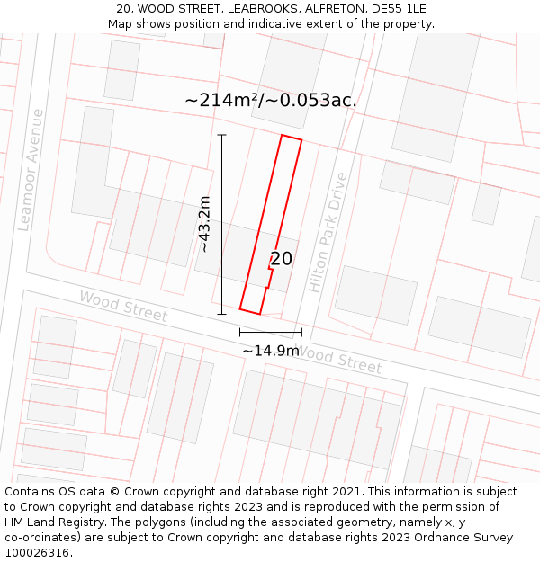 20, WOOD STREET, LEABROOKS, ALFRETON, DE55 1LE: Plot and title map