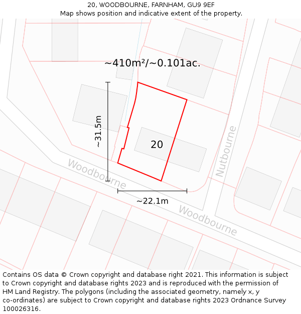 20, WOODBOURNE, FARNHAM, GU9 9EF: Plot and title map