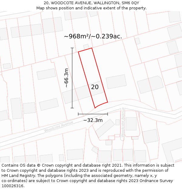 20, WOODCOTE AVENUE, WALLINGTON, SM6 0QY: Plot and title map