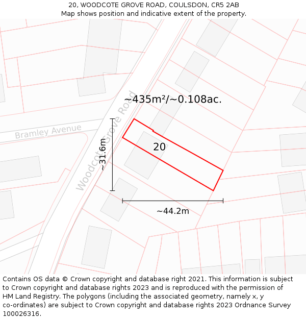 20, WOODCOTE GROVE ROAD, COULSDON, CR5 2AB: Plot and title map