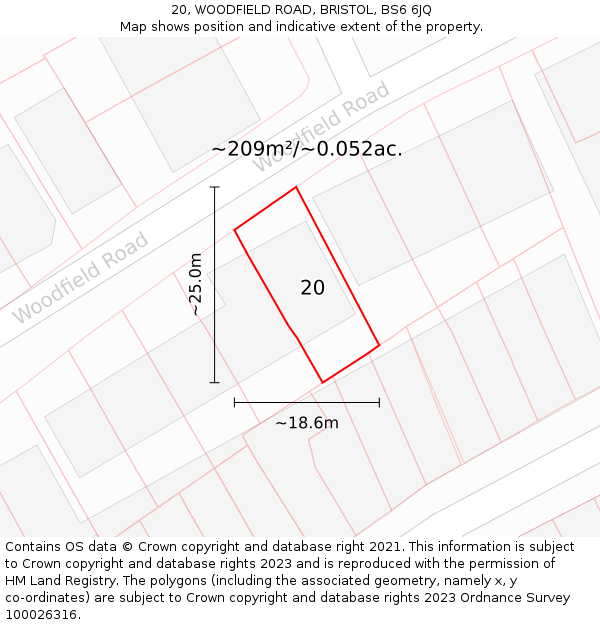 20, WOODFIELD ROAD, BRISTOL, BS6 6JQ: Plot and title map