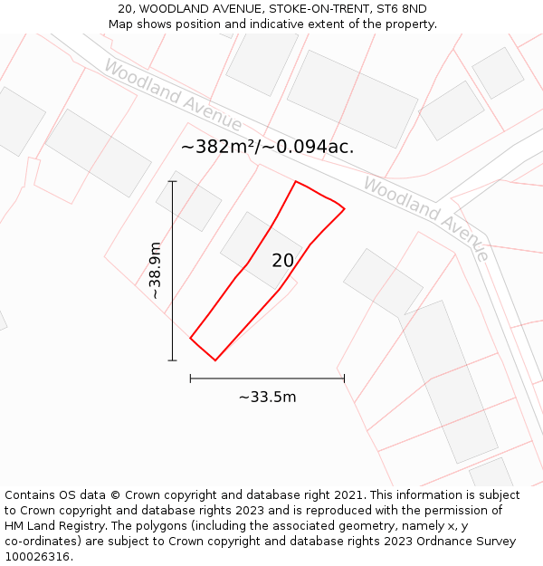 20, WOODLAND AVENUE, STOKE-ON-TRENT, ST6 8ND: Plot and title map