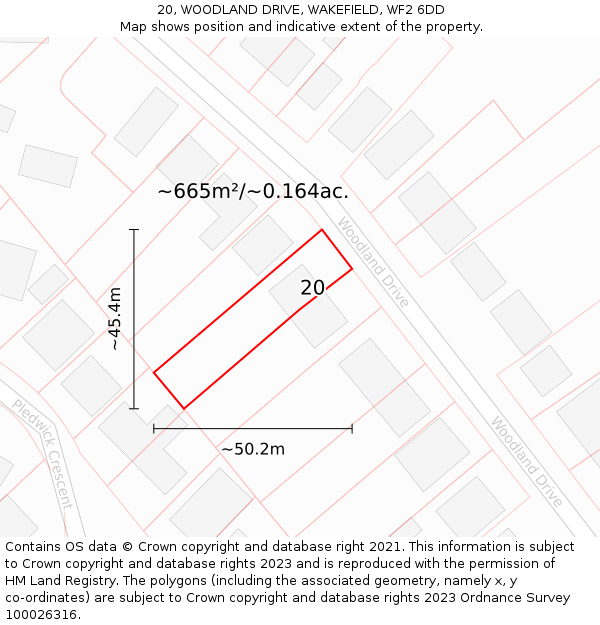 20, WOODLAND DRIVE, WAKEFIELD, WF2 6DD: Plot and title map