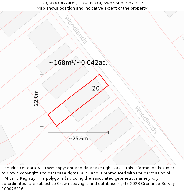 20, WOODLANDS, GOWERTON, SWANSEA, SA4 3DP: Plot and title map