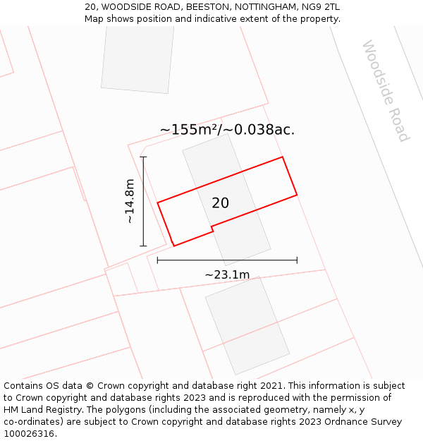 20, WOODSIDE ROAD, BEESTON, NOTTINGHAM, NG9 2TL: Plot and title map