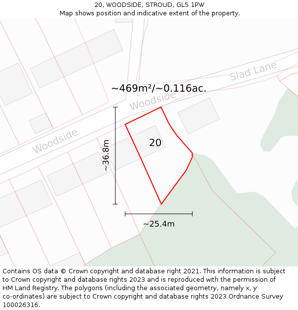 20, WOODSIDE, STROUD, GL5 1PW: Plot and title map