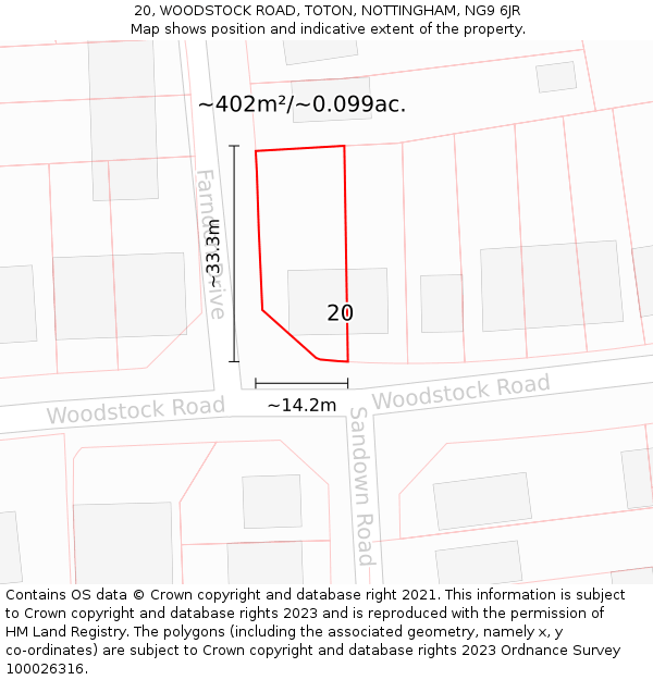 20, WOODSTOCK ROAD, TOTON, NOTTINGHAM, NG9 6JR: Plot and title map