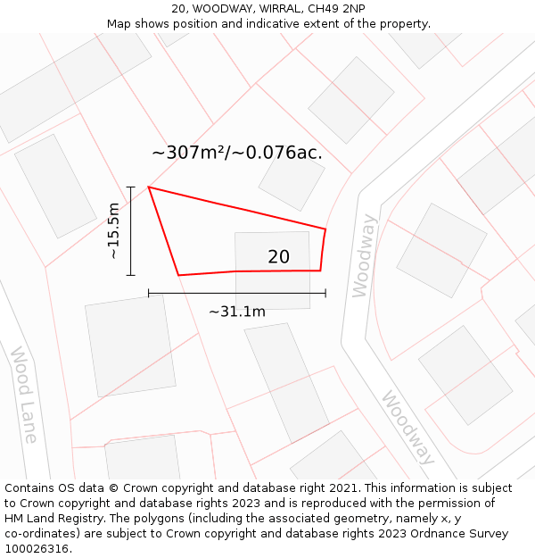 20, WOODWAY, WIRRAL, CH49 2NP: Plot and title map