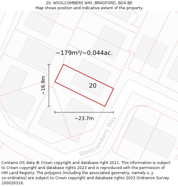 20, WOOLCOMBERS WAY, BRADFORD, BD4 8JF: Plot and title map