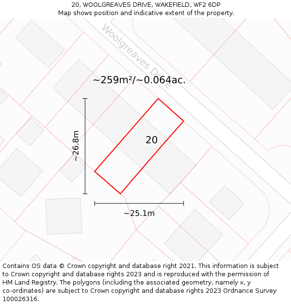 20, WOOLGREAVES DRIVE, WAKEFIELD, WF2 6DP: Plot and title map