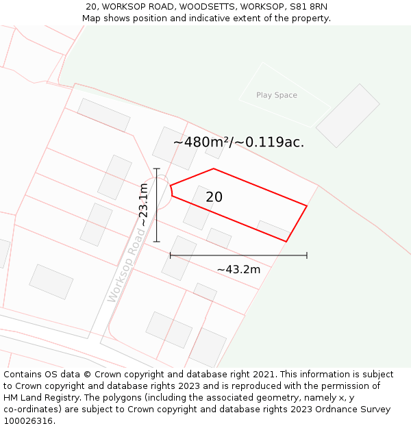 20, WORKSOP ROAD, WOODSETTS, WORKSOP, S81 8RN: Plot and title map