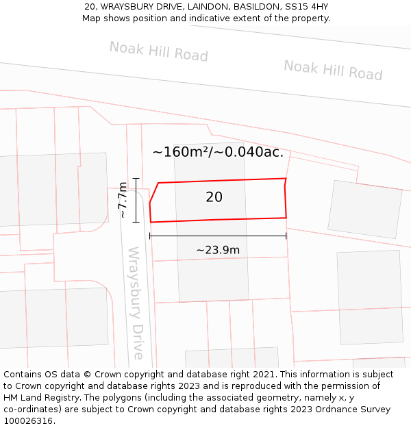 20, WRAYSBURY DRIVE, LAINDON, BASILDON, SS15 4HY: Plot and title map