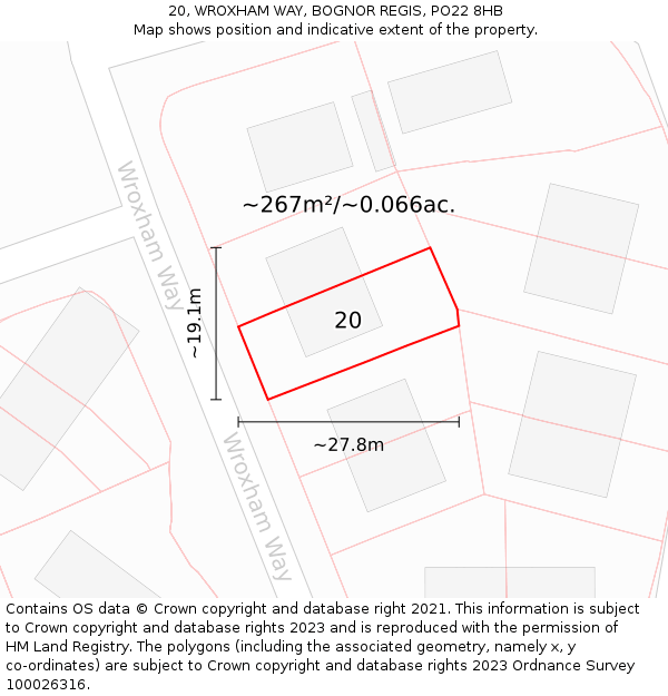 20, WROXHAM WAY, BOGNOR REGIS, PO22 8HB: Plot and title map