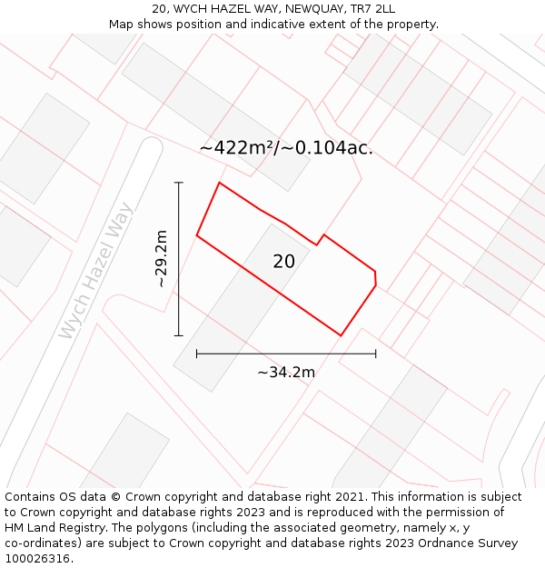 20, WYCH HAZEL WAY, NEWQUAY, TR7 2LL: Plot and title map