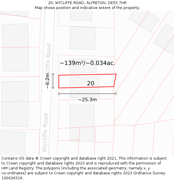 20, WYCLIFFE ROAD, ALFRETON, DE55 7HR: Plot and title map