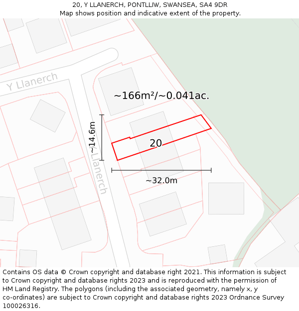 20, Y LLANERCH, PONTLLIW, SWANSEA, SA4 9DR: Plot and title map