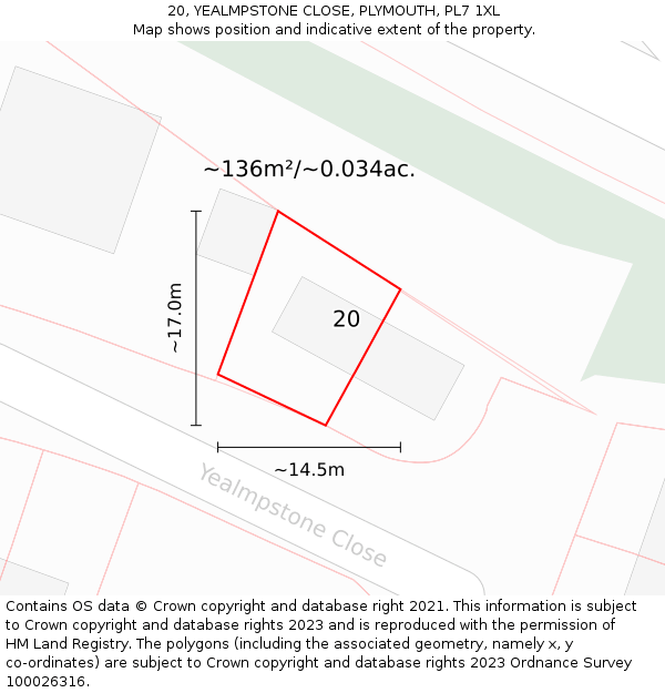 20, YEALMPSTONE CLOSE, PLYMOUTH, PL7 1XL: Plot and title map