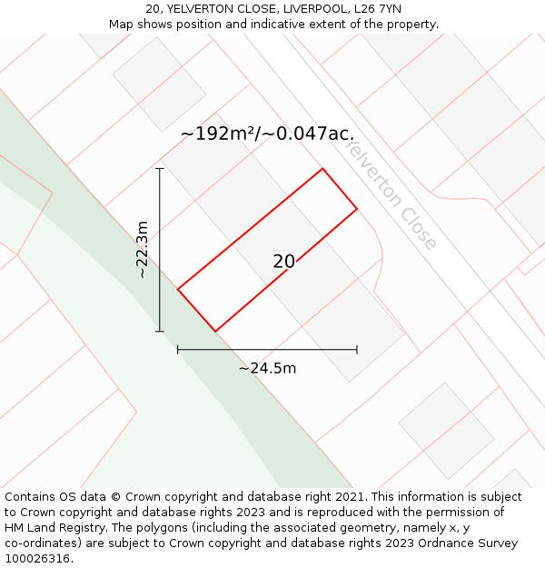 20, YELVERTON CLOSE, LIVERPOOL, L26 7YN: Plot and title map