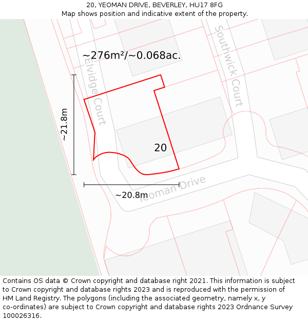 20, YEOMAN DRIVE, BEVERLEY, HU17 8FG: Plot and title map