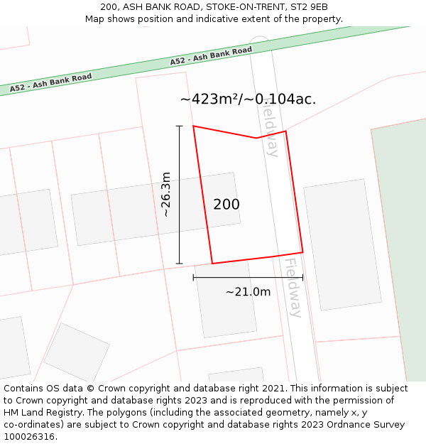 200, ASH BANK ROAD, STOKE-ON-TRENT, ST2 9EB: Plot and title map