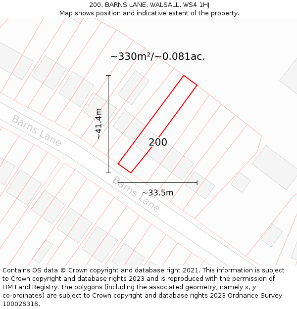 200, BARNS LANE, WALSALL, WS4 1HJ: Plot and title map