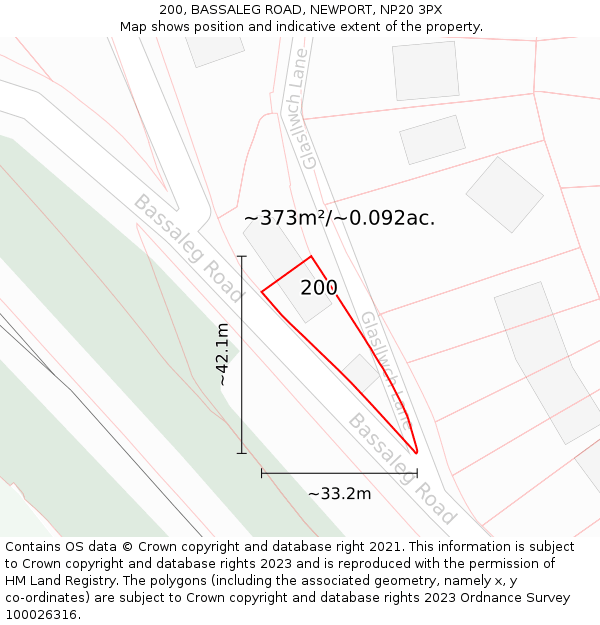 200, BASSALEG ROAD, NEWPORT, NP20 3PX: Plot and title map