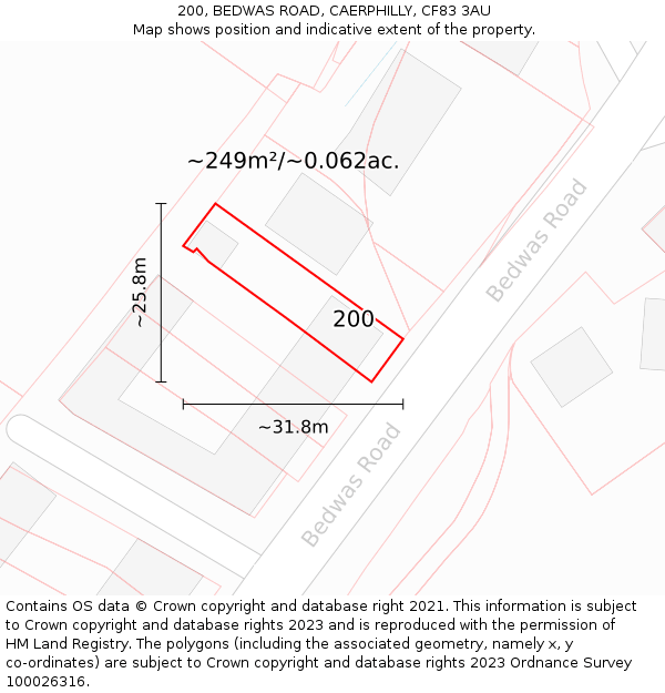 200, BEDWAS ROAD, CAERPHILLY, CF83 3AU: Plot and title map