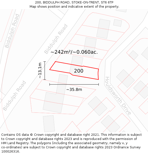 200, BIDDULPH ROAD, STOKE-ON-TRENT, ST6 6TP: Plot and title map