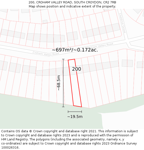 200, CROHAM VALLEY ROAD, SOUTH CROYDON, CR2 7RB: Plot and title map