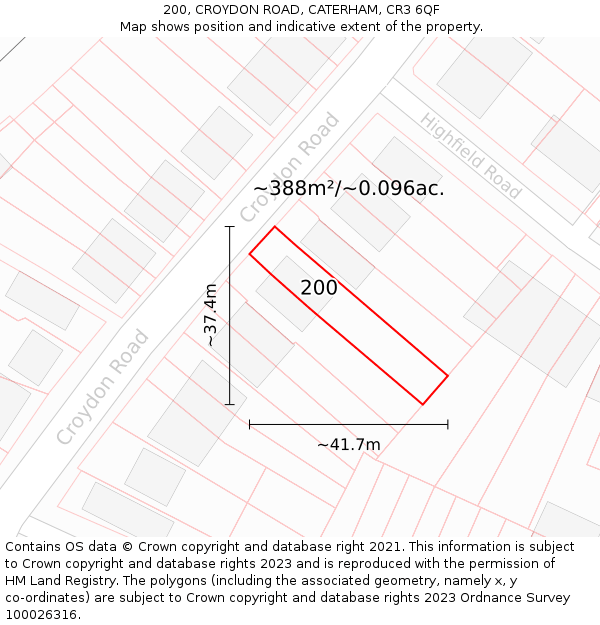 200, CROYDON ROAD, CATERHAM, CR3 6QF: Plot and title map