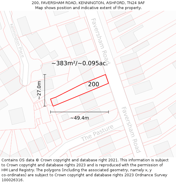 200, FAVERSHAM ROAD, KENNINGTON, ASHFORD, TN24 9AF: Plot and title map