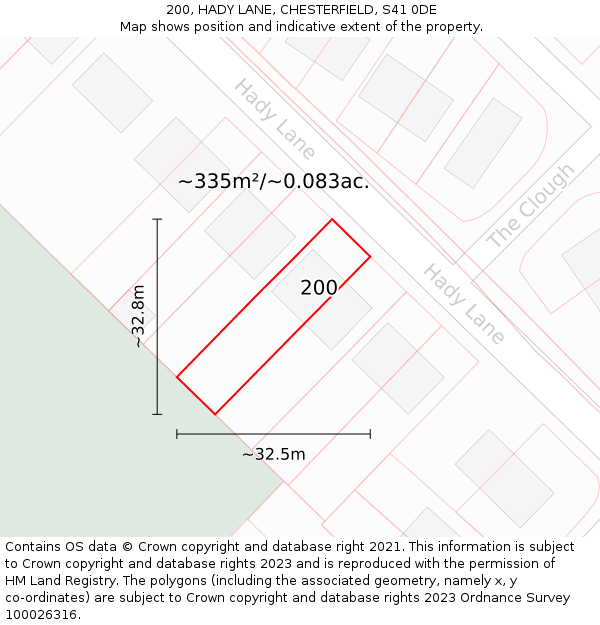 200, HADY LANE, CHESTERFIELD, S41 0DE: Plot and title map