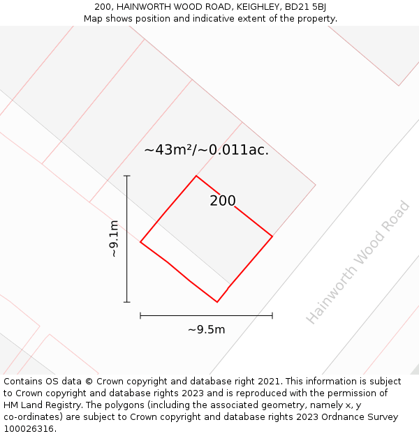 200, HAINWORTH WOOD ROAD, KEIGHLEY, BD21 5BJ: Plot and title map