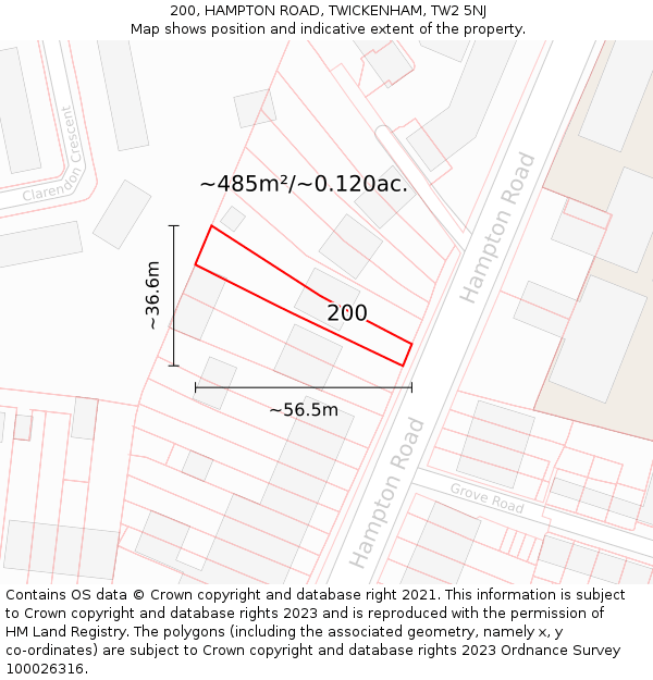 200, HAMPTON ROAD, TWICKENHAM, TW2 5NJ: Plot and title map