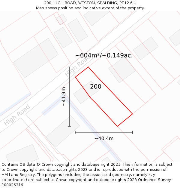 200, HIGH ROAD, WESTON, SPALDING, PE12 6JU: Plot and title map