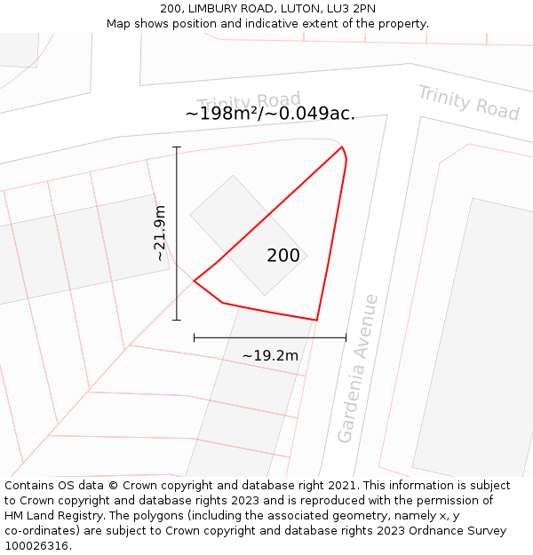 200, LIMBURY ROAD, LUTON, LU3 2PN: Plot and title map