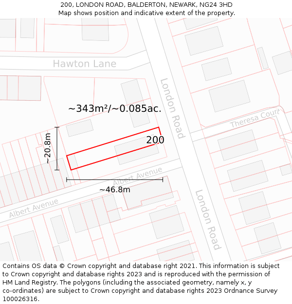 200, LONDON ROAD, BALDERTON, NEWARK, NG24 3HD: Plot and title map