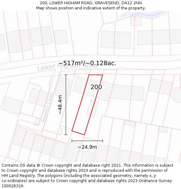 200, LOWER HIGHAM ROAD, GRAVESEND, DA12 2NN: Plot and title map