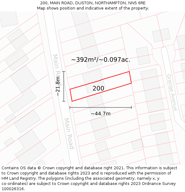 200, MAIN ROAD, DUSTON, NORTHAMPTON, NN5 6RE: Plot and title map