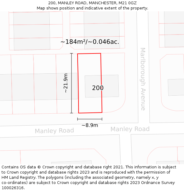 200, MANLEY ROAD, MANCHESTER, M21 0GZ: Plot and title map