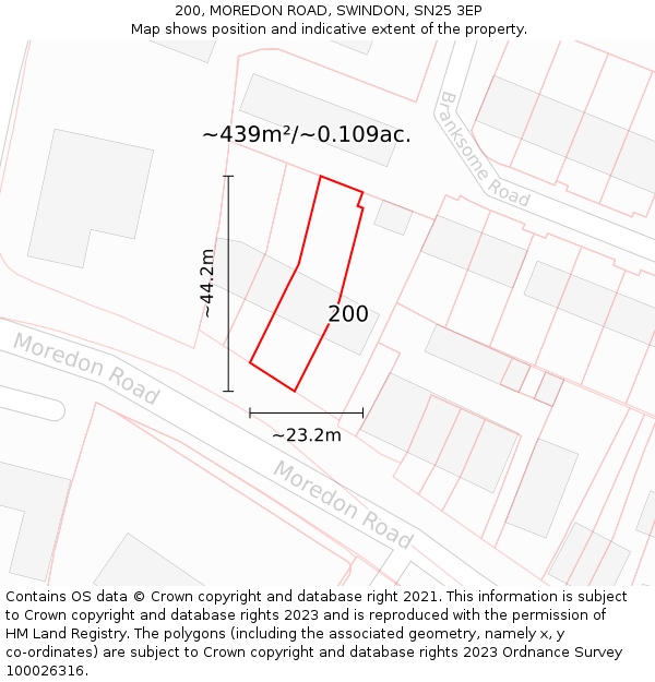 200, MOREDON ROAD, SWINDON, SN25 3EP: Plot and title map